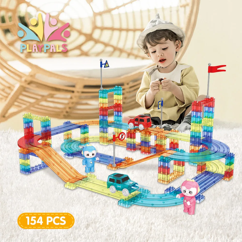 Playpals 154PCS Railcar Magnetic Tiles Blocks Educational Toys Child Gift