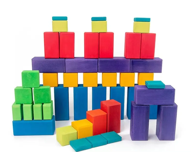 **Pre-order (Ships in 2-3 Weeks)**100 Pcs STAINED Large Stepped Counting Wooden Stacking Building Blocks