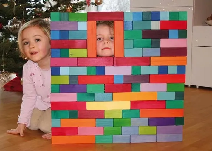 **Pre-order (Ships in 2-3 Weeks)**100 Pcs STAINED Large Stepped Pyramid Wooden Stacking Building Blocks