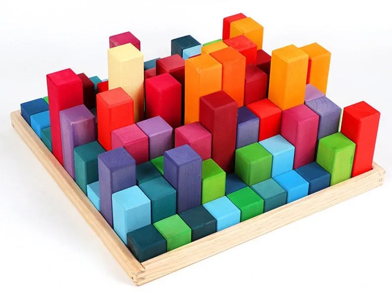 **Pre-order (Ships in 2-3 Weeks)**100 Pcs STAINED Large Stepped Pyramid Wooden Stacking Building Blocks