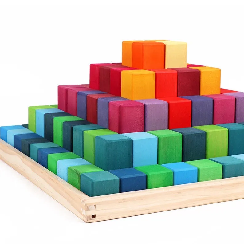 **Pre-order (Ships in 2-3 Weeks)**100 Pcs STAINED Large Stepped Pyramid Wooden Stacking Building Blocks