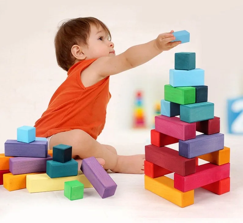 **Pre-order (Ships in 2-3 Weeks)**100 Pcs STAINED Large Stepped Pyramid Wooden Stacking Building Blocks