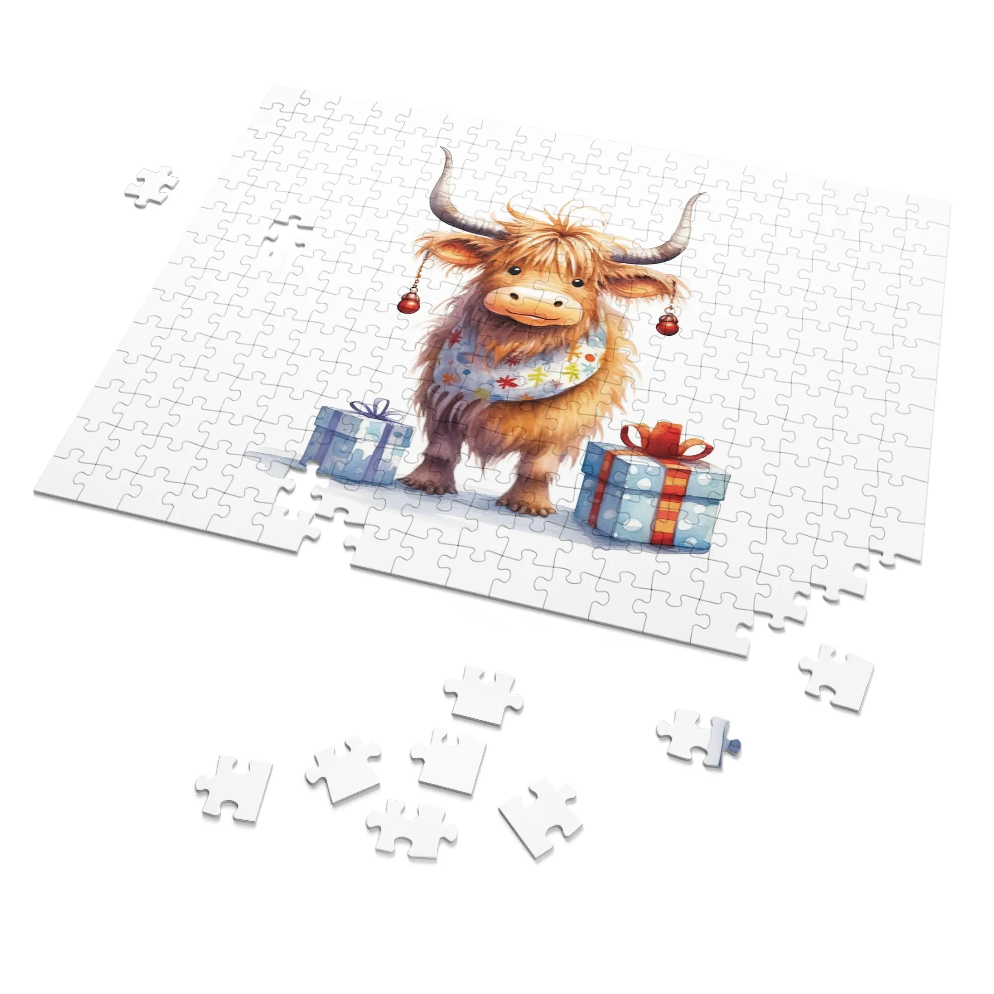 Puzzle, Christmas Highland Cow, Personalised/Non-Personalised (30, 110, 252, 500,1000-Piece)