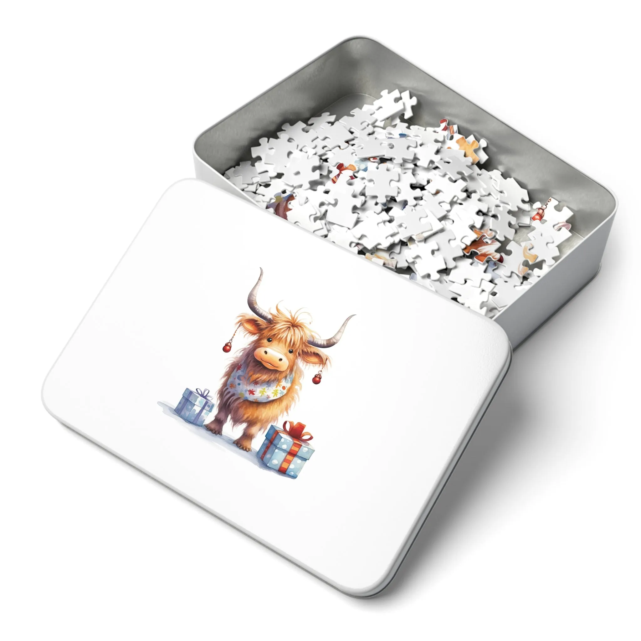 Puzzle, Christmas Highland Cow, Personalised/Non-Personalised (30, 110, 252, 500,1000-Piece)