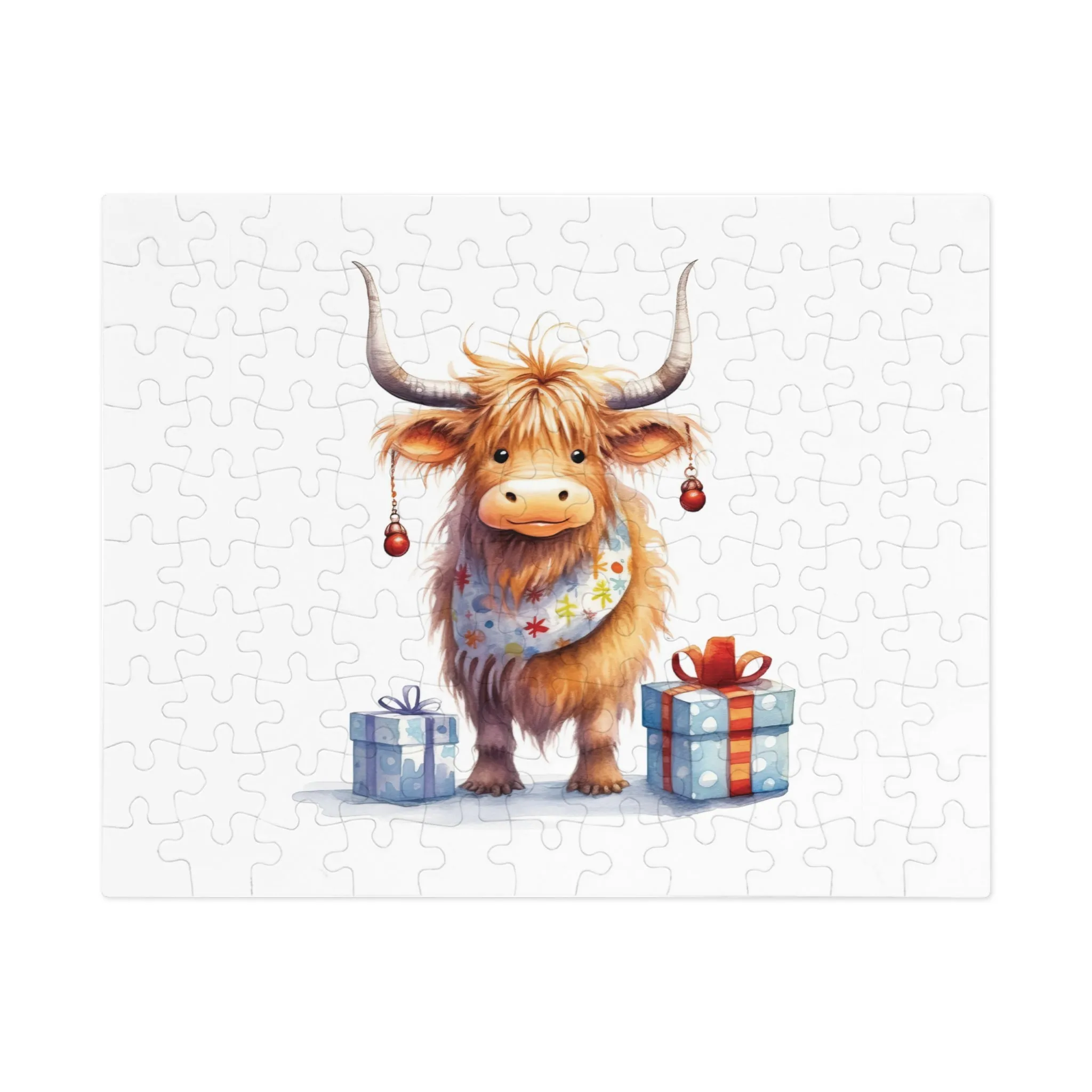 Puzzle, Christmas Highland Cow, Personalised/Non-Personalised (30, 110, 252, 500,1000-Piece)