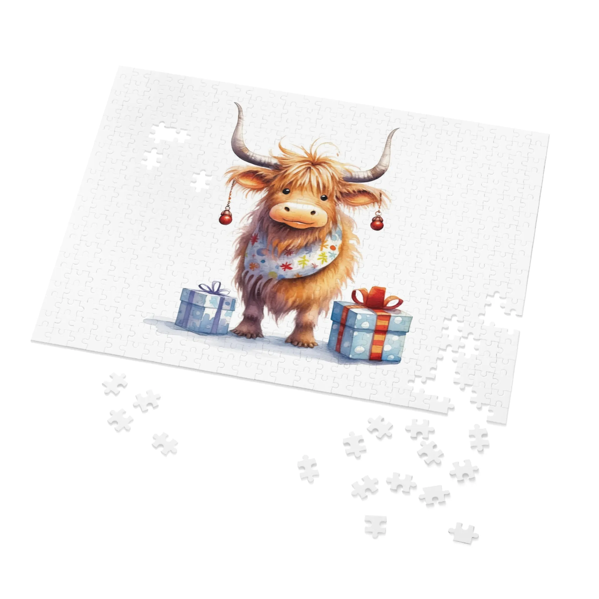 Puzzle, Christmas Highland Cow, Personalised/Non-Personalised (30, 110, 252, 500,1000-Piece)