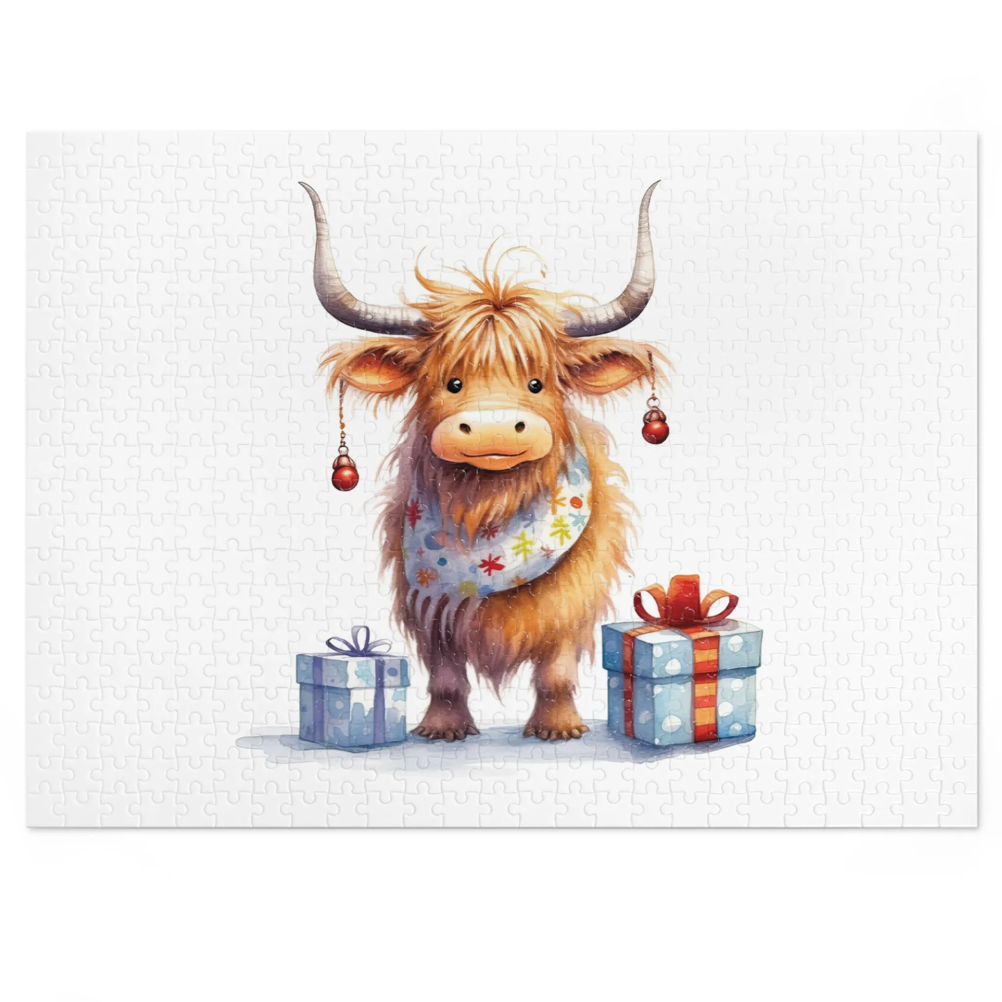 Puzzle, Christmas Highland Cow, Personalised/Non-Personalised (30, 110, 252, 500,1000-Piece)