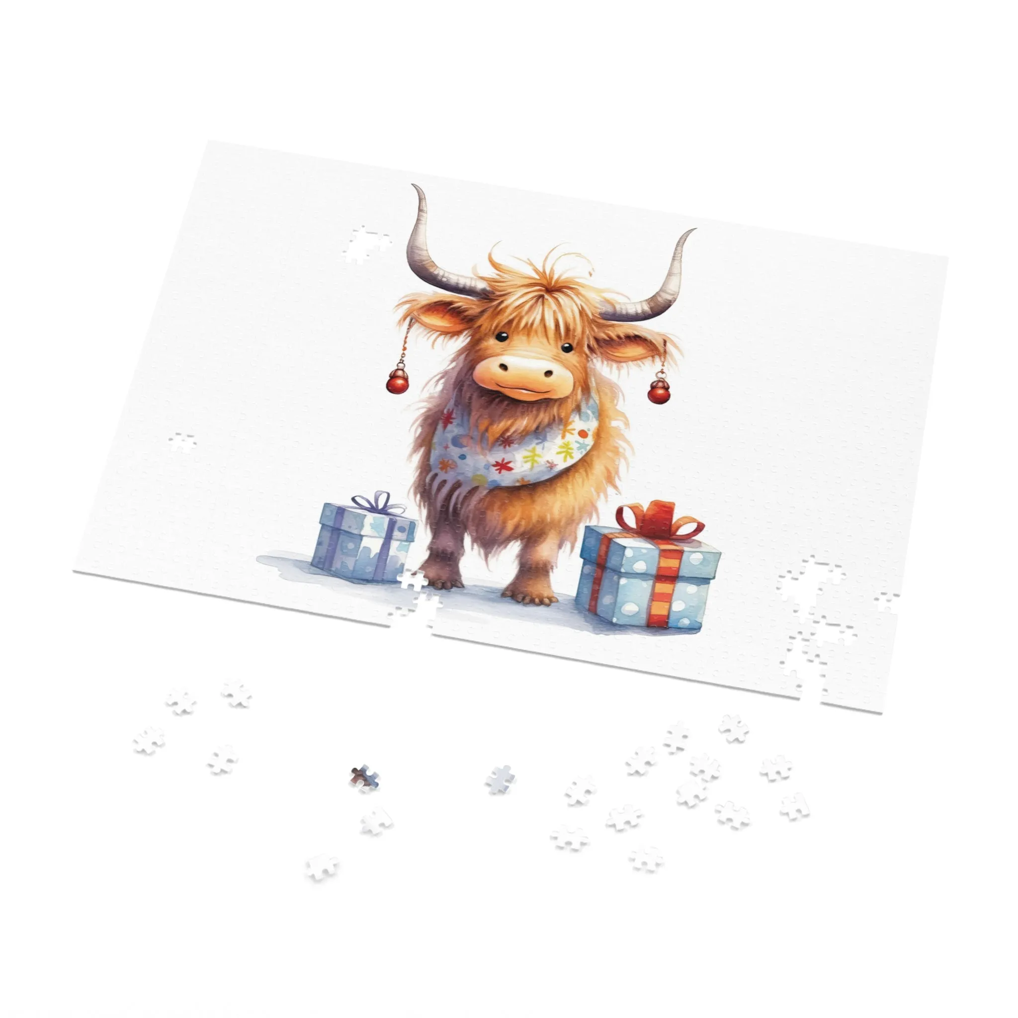 Puzzle, Christmas Highland Cow, Personalised/Non-Personalised (30, 110, 252, 500,1000-Piece)