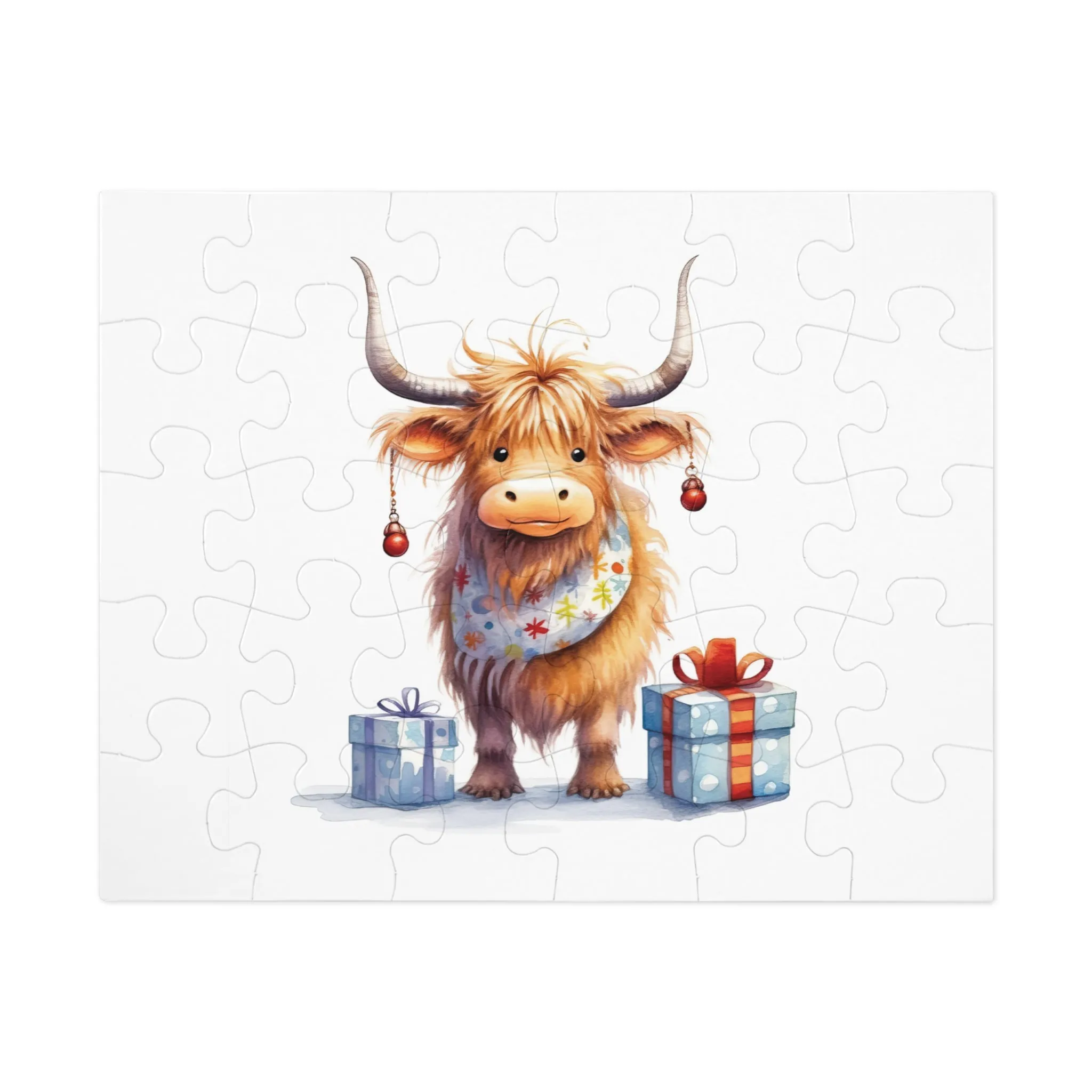 Puzzle, Christmas Highland Cow, Personalised/Non-Personalised (30, 110, 252, 500,1000-Piece)