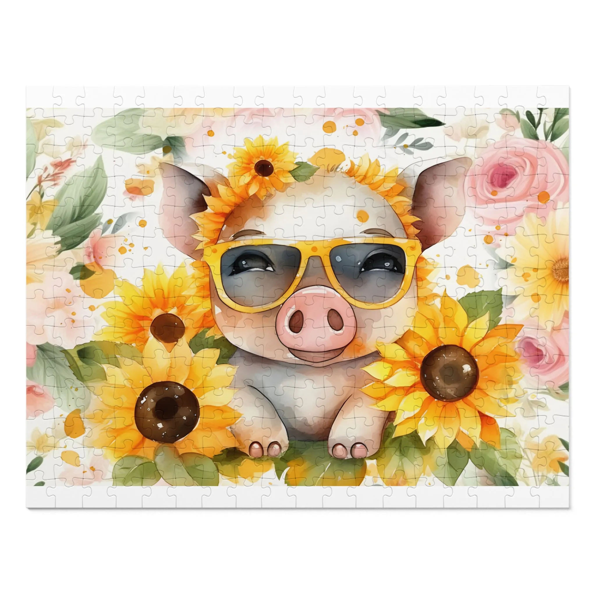 Puzzle, Pig, Sunflowers, Personalised/Non-Personalised (30, 110, 252, 500,1000-Piece) awd-657