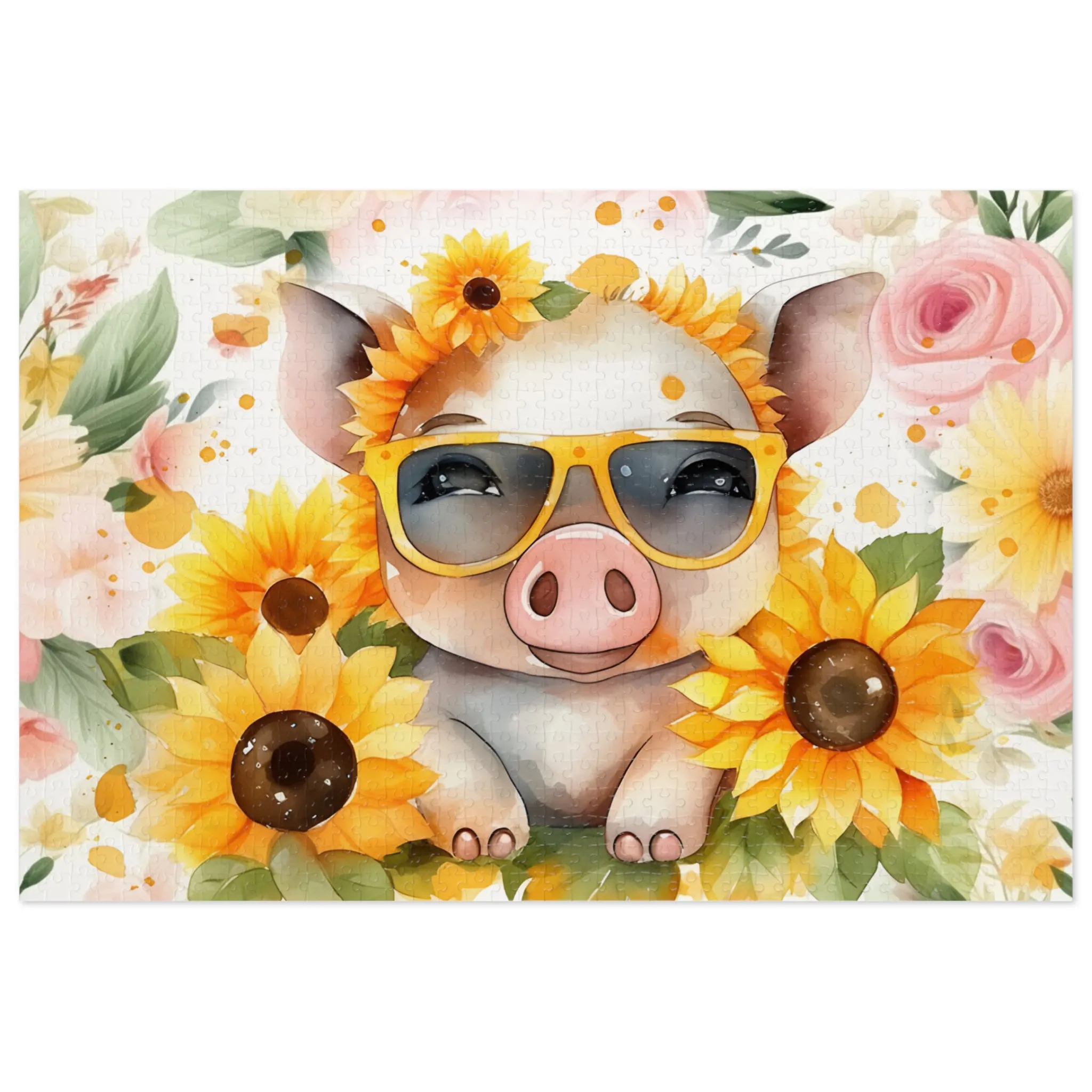 Puzzle, Pig, Sunflowers, Personalised/Non-Personalised (30, 110, 252, 500,1000-Piece) awd-657