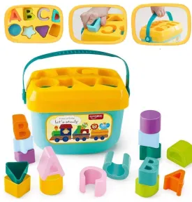 Royal Hub First Shape Sorting Blocks Educational Activity Toys 16 Building Collection ABCD Alphabets Game Cube to Kids Development Storage Bucket Counting Learning Toys, Multicolor