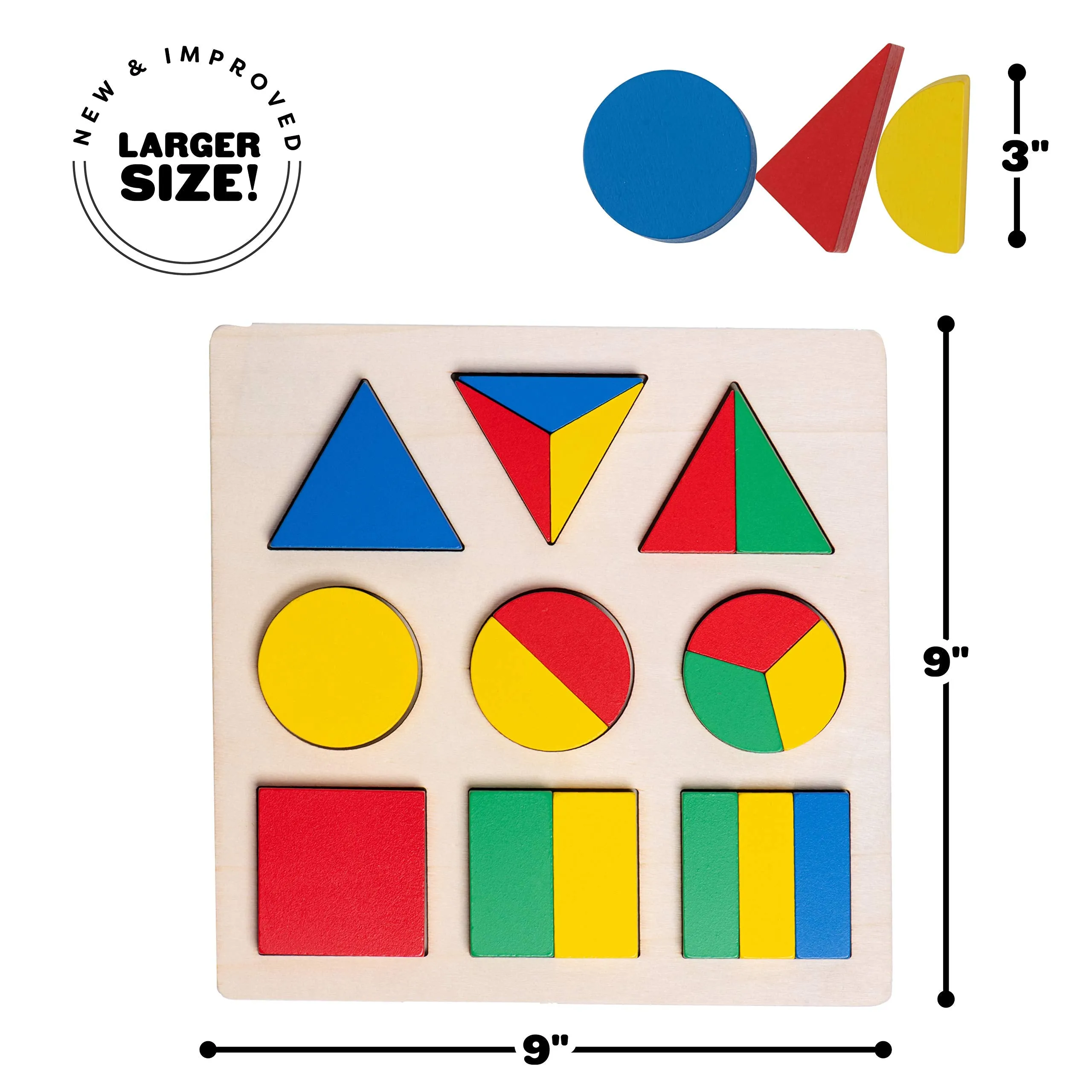 Set of 2 Wood Shape Toddler Puzzles Toys for Kids - XL Wooden Puzzles for Toddlers 1-3