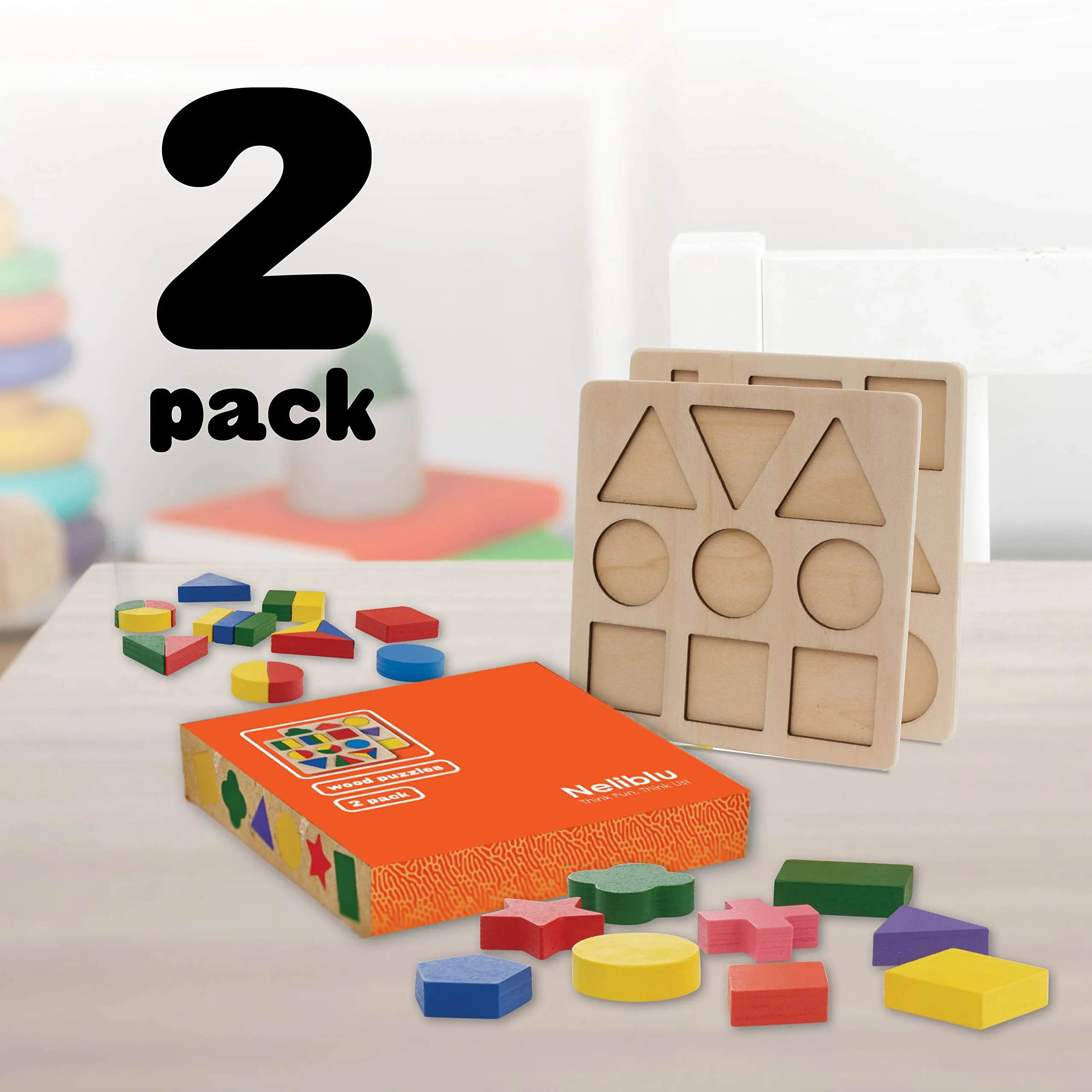 Set of 2 Wood Shape Toddler Puzzles Toys for Kids - XL Wooden Puzzles for Toddlers 1-3