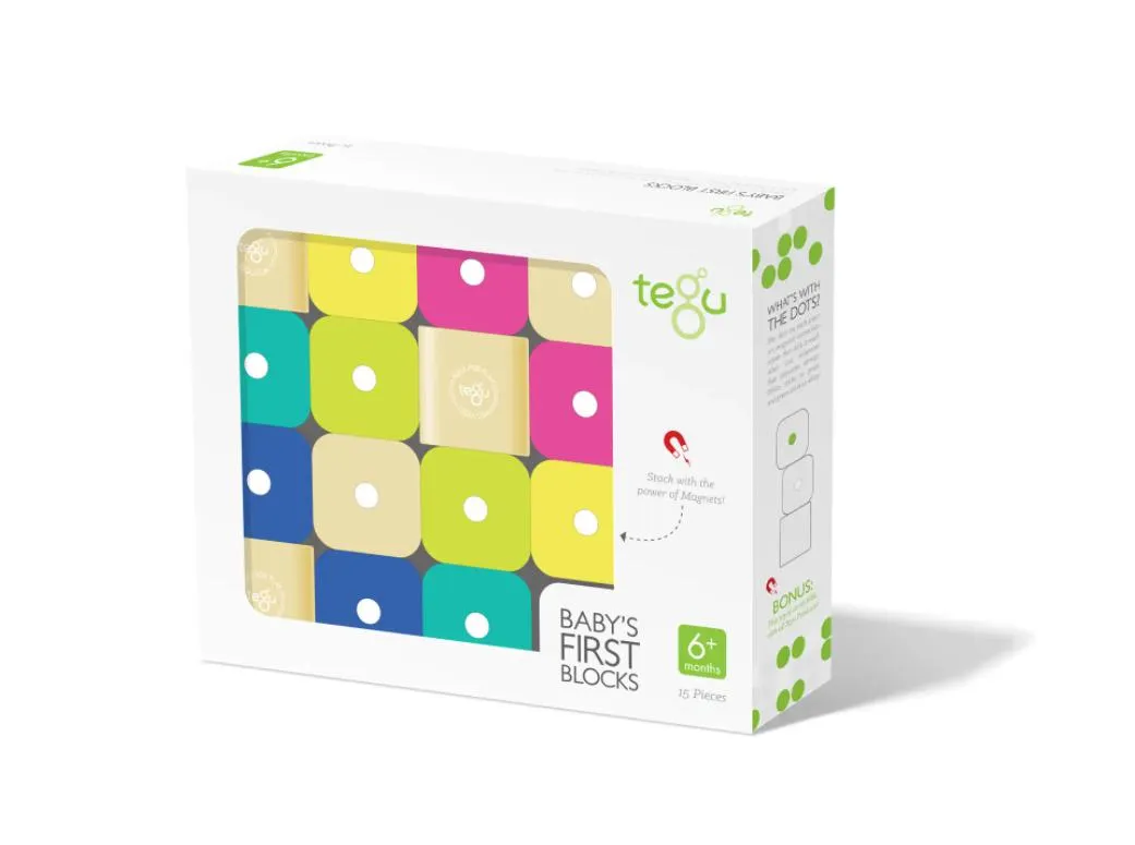 Tegu 15-Piece Baby's First Blocks Magnetic Wooden Block Set